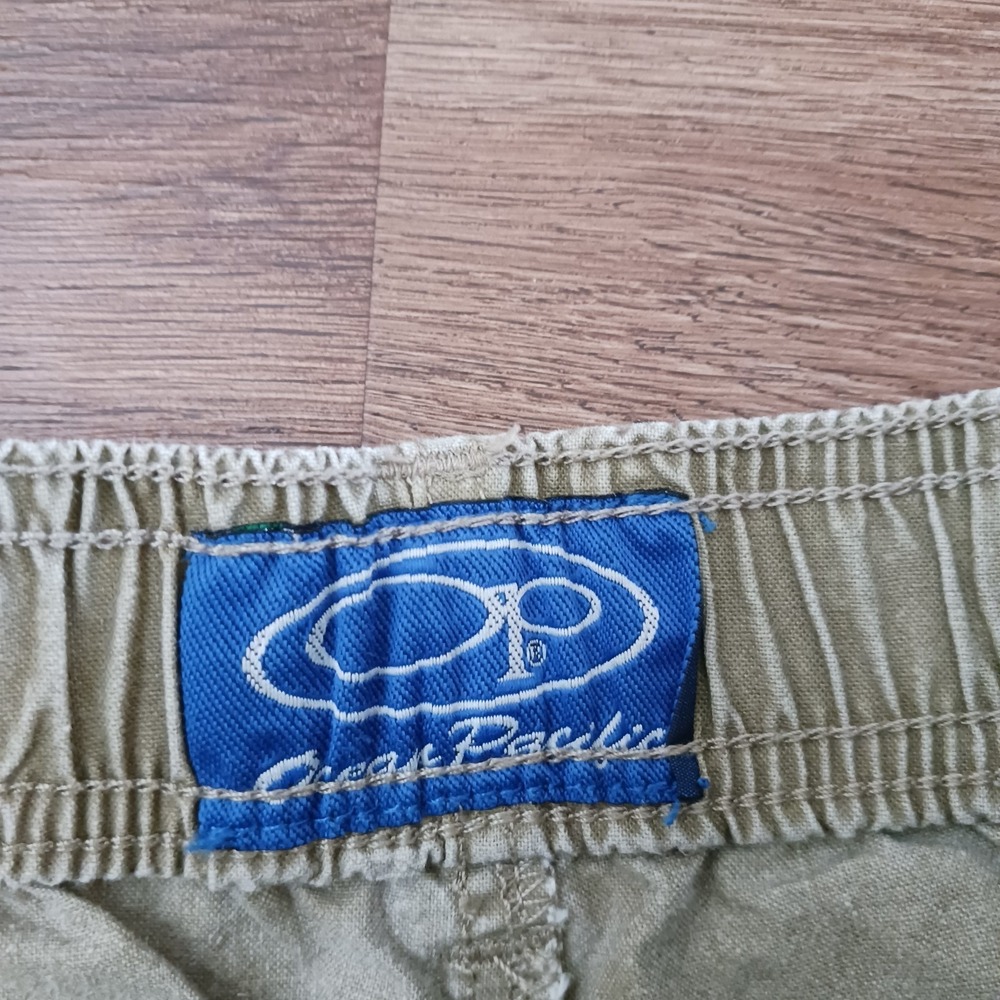 VINTAGE OP Ocean Pacific Tan Shorts Medium Cotton Elastic Waist 90's - Picture 5 of 8